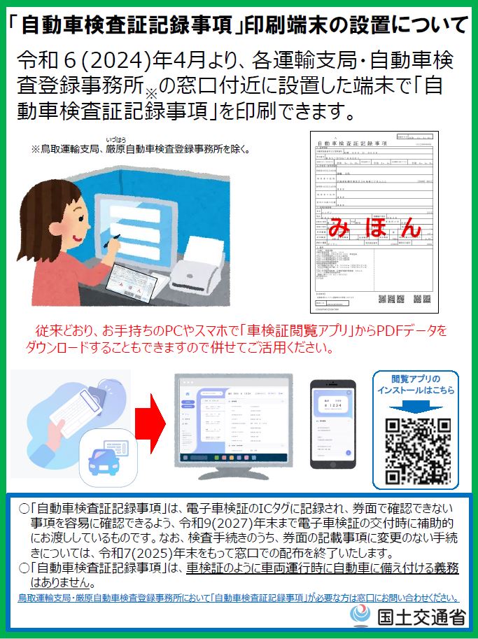 「自動車検査証記録事項」印刷端末の設置について